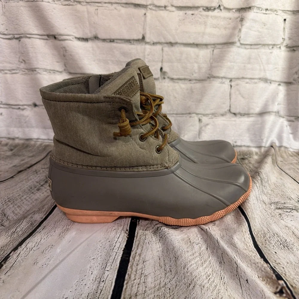 Sperry Womens Top-Sider‎ Saltwater Rain Duck Boots Waterproof Size 8 Gray Pink